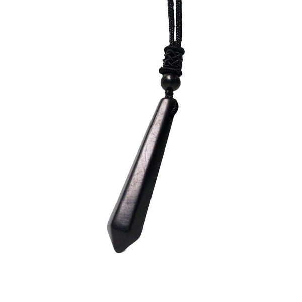 LWQCHW Natural Shungite Pendant Necklace - Polished Black Crystal Point