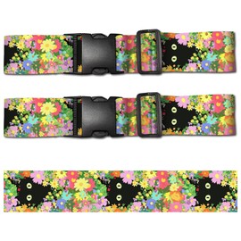 CREATCABIN 2Pcs Luggage Straps for Suitcase Belt TSA Approved Travel Belt Polyester Black Cat Luggage Connector Straps with Quick-Release Buckle Adjustable Suilcase Straps for Bag Accessory 2x35.4Inch