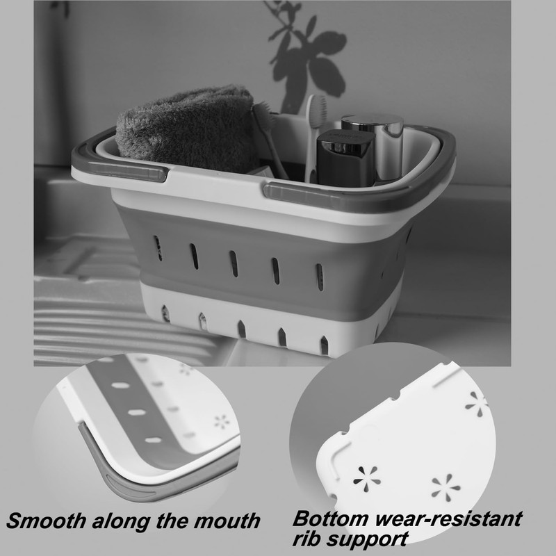 MINDFARGE Portable Folding Plastic Bath Caddy with Handle, Perforated, Travel