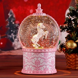 Unicorn Musical Snow Globe, 7.1 Inch Lighted Christmas Snow Globes with Swirling Glitter, Battery Operated & USB Powered Music Box Valentines Day Gifts for Girls, Women