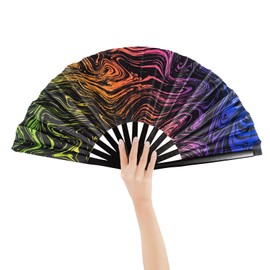 Nogsay Colourful Folding Fan Bamboo Oxford Kungfu Rave Fan Large Foldable Hand Fan Chinese Japanese Decoration Summer Fecher for Wedding, Party, Dance, Festival, Performance (Illusionary Starry Sky)