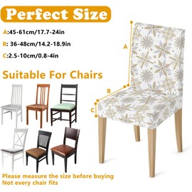 JarThenaAMCS 4Pcs Christmas Chair Covers Gold Silver Snowflake Dining Chair Slipcovers Winter Xmas Removable Seat Protector Covers for Party Home Kitchen Decor
