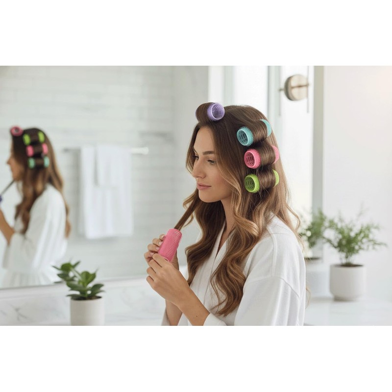 6-Pack Self-Grip Hair Rollers, 30mm-32mm (1"-1.2") Volume Curlers, Random Color