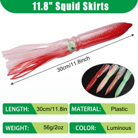 Luminous Squid Skirts Octopus Fishing Lures, 4PCS 11.8" Glow Octopus Skirt Soft Fishing Baits Trolling Fishing Lures Accessories Saltwater Fishing Tackle Mix