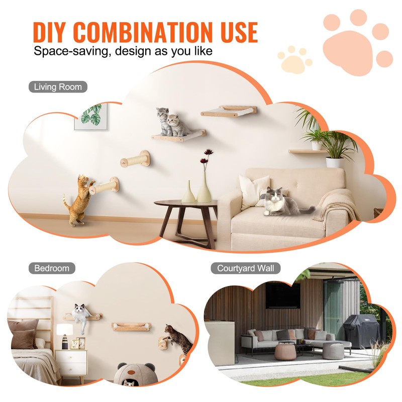 VEVOR Wall Mounted Cat Shelves, Perches with Jumping Posts &