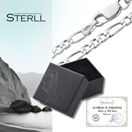 STERLL Men's Solid 925 Sterling Silver Necklace, Great Gift for Husband or Boyfriend, with Gift Box, Silver
