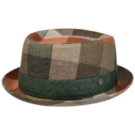LIERYS Big Check Pork Pie Linen Hat Fabric Hat Porkpie Pork Pie Hat Summer Hat Sun Hat Men – Made in Italy with Lining Spring Summer Summer, dark green, S