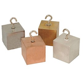 EISCO Density Cubes Set with Hooks - Includes 4 Metals - Brass, Copper, Aluminum & Steel - 1.25" (32mm) Sides - for use with Density, Specific Gravity Activities