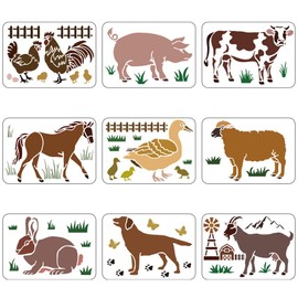 FINGERINSPIRE 9pcs Farm Animal Stencil 11.7x8.3 inch Farmhouse Stencils Poultry Animal Drawing Stencil Animals Template for Painting on Walls Canvas Wood Tile Paper Floor