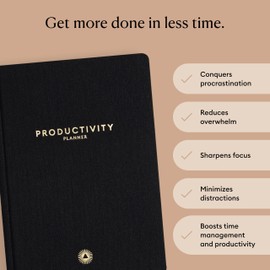 Intelligent Change A5 Quarterly Productivity Planner (3 Months) - 90 Day Life Planner for Focus and Time Management - Project Organizer with Habit and Mood Trackers - Minimalist Black Notebook