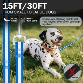 DILLYBUD Waterproof Long Leash for Dogs Outside Training 15FT/30FT-Heavy Duty Reflective Long Dog Leash Lead with Handle for Large Medium Dogs Outdoor Recall, Hiking, Camping, Yard, Beach and Swimming