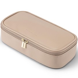 Vlando Travel Cosmetic Bag Small Make Up Bag Women Portable Cosmetic Bag Organiser Multifunctional Makeup Bag Women Made of Waterproof Leather, Milk coffee, Cosmetic bag
