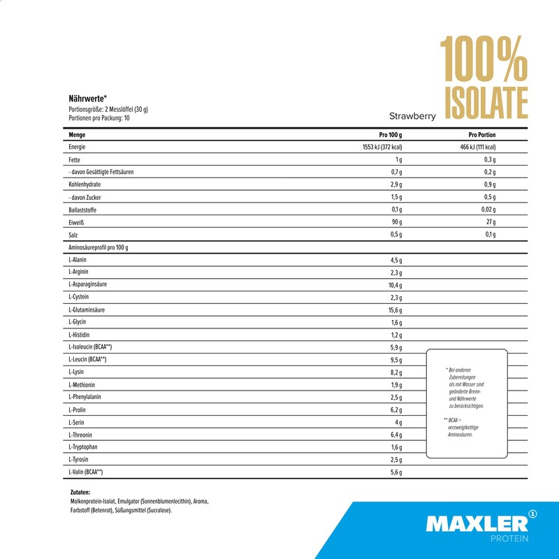 Maxler 100% Isolate Protein Powder - Natural Tasting Whey Isolate