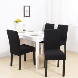 NDMMSO Dining Room Chair Covers Set of 6 Super Fit Stretch Removable Washable Dining Chair Protector Cover Seat Slipcover for Hotel, Dining Room, Ceremony, Banquet Wedding Party(Black)