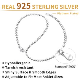 ChicSilver Women Dainty Anklet, 925 Sterling Silver Flat Round Cute Ball Bead Chain Anklet Disc Summer Ankle Bracelet Boho Beach Foot Chain