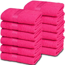 BELIZZI HOME - Toallitas de algodón ultra suaves, contiene 12 paños faciales de 12 x 12 pulgadas, ideales para uso diario, toallas faciales compactas y ligeras, multiusos, color rosa intenso