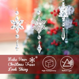 15 Pcs Christmas Acrylic Snowflake Christmas Crystal Christmas Tree Ornaments Christmas Crystal Decorations Crystal Ornaments for Christmas Tree for Party Celebration (Transparent)