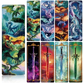 Wxiben Dragon Sword Bookmarks Gifts - 48PCS Fantastic Bookmarks for Men Cool Anime Book Markers Sword Dragon Book Mark for Boy Students Teacher Reading