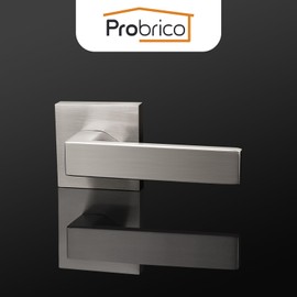 Probrico 1 Pack Dummy Door Handle for Closets French Doors,Satin Nickel Square Dummy Door Lever,Non-Turning Single Side Pull,Easy Installation Pull Only Lever Set