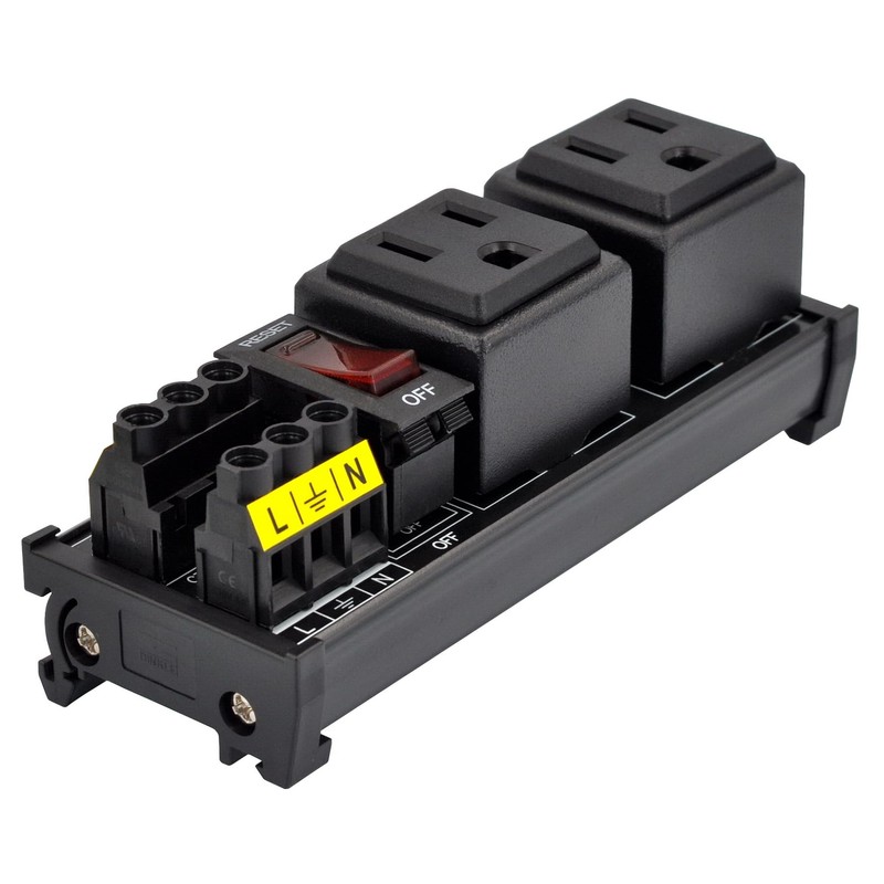 DIN Rail Mount AC 120V NEMA 5-15R Double Receptacles Outlet