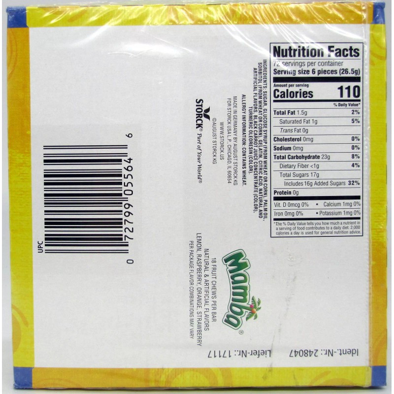 Storck Mamba Fruit Chews Box 24 Bars Candy Assorted Flavor