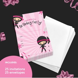 Desert Cactus Ninja Girl 1 Happy Birthday Invitations Invite Cards (25 Count) With Envelopes Boys Girls Kids PartyNinja Girl 1 (25ct)