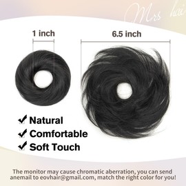 ISHEENY Messy Bun Hair Piece Hair Scrunchies Thick Curly Wavy Hair Piece Synthetic Donut Updo Hairpieces for Women, Jet Black 40 g (Pack of 2)