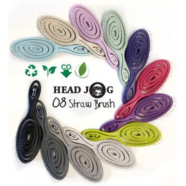 Head Jog 08 Paddle Brush Flexible Soft Pin Bristles, Detangling Wet Or Dry Hair. Gentle Brushing Straw Brush. Detangle Round Brush for Straight, Curly & Wavy Hair Types. (Monochrome Collection Ash)