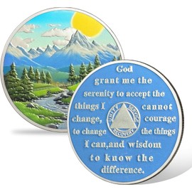 DeDecoml Sobriety Token Mountain Road Design with Inspirational Prayer（4 Year）