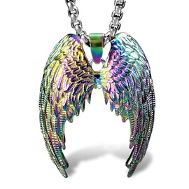 bahamut Colorful Guardian Fairy Angel Wings Necklace for Woman Men Women,Stainless Steel Pendant Chain,Protection Amulet Jewelry Gifts (Colorful)