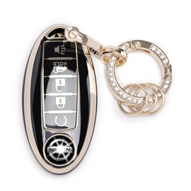 for Nissan Altima Rogue Key Fob Cover - Soft TPU Key Case Protector with Bling Keychain for Armada Maxima Rogue Pathfinder Versa Infiniti Smart Remote Key,5 Buttons (Black)