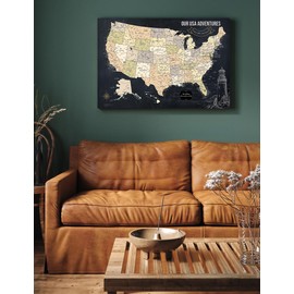 IPIC Canvas USA Map Painting for Wall Decor, Pinnable Amerika Travel Map Print, Ready to Hang