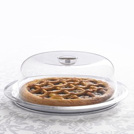 Omada Design, Kuchenform, Kuchenhalter mit Tablett 25 cm, aus unzerbrechlichem Kunststoff, spülmaschinenfest, Globe Line, transparent