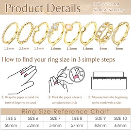 Finrezio 14K Gold Stackable Rings for Women Non Tarnish Trendy Dainty Gold Plated Stacking Knuckle Rings Simple Cute Thin Thumb Pinky Plain Band Ring Eternity Wedding Rings Set Size 9