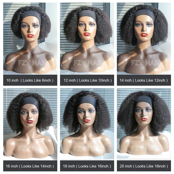 Afro Wig Mongolian Human Hair Wigs Afro Kinky Curly Wigs (22 Inches) Afro Kinky Curly with Headband Brazilian Virgin Remy for Black Women (Fluffy Curls)
