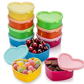 Eclovane 10Pc Small Food Containers with Lids – 90ML Heart-Shaped Snack Pots for Kids Lunches, Sauces & Meal Prep, Reusable Plastic Mini Storage Boxes