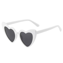 YooThink Heart Shaped Sunglasses for Women,Vintage Cat Eye Mod Style Retro Kurt Cobain Glasses (White)