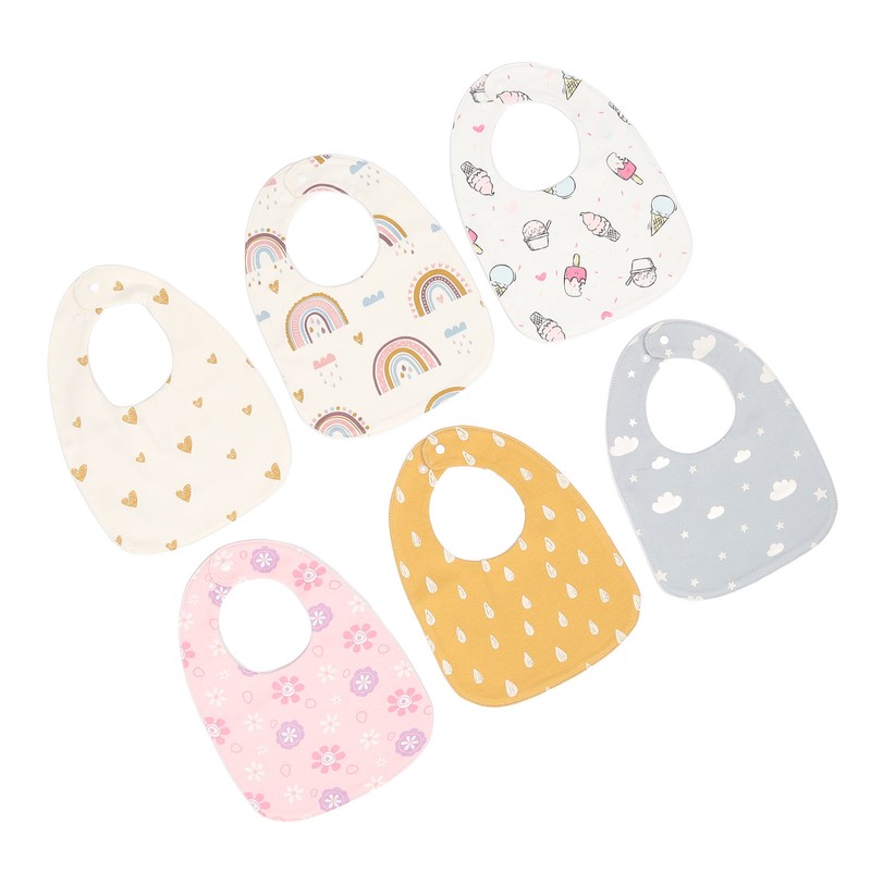 6pcs Infant Bibs U Shaped Snap Button Closure Cotton Waterproof