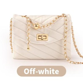 Elegant Black Crossbody Purse for Women - Quilted Design, Adjustable Shoulder Bag, Rotation Lock Seal, Gold Chain Strap, Perfect Birthday Gift.:_White