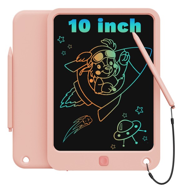 TEKFUN LCD Writing Board Children Adults 10 Inch Colourful Drawing Board, Toy from 2 3 4 Years Boys Girls Magic Board Painting Board Children's Educational Toy Birthday Gifts for 3+ Years (Pink)