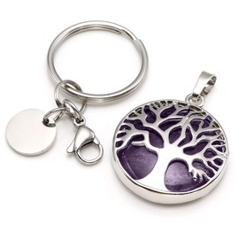 CrystalTears Natural Gemstone Key Fob Tree of Life Pendant Healing Stones Reiki Key Ring Keychain Decoration