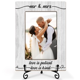 Mr & Mrs Picture Frame, Picture Gifts For Wife Husband Couples, Wooden Picture Frame For Birthday Wedding Engagement Newlywed Anniversary Valentines, 4X6 Photo Frame With Stand -18