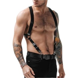 Furealux - Cinturón de pecho ajustable de piel sintético para hombre, con hebillas, disfraz de rave, jaula de piel punk, para hombre, Lm-020negro, Adjustable M-L