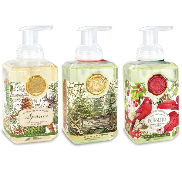 Michel Design Works Special Edition Winter Gift Set 3-PACK Holiday Foaming Soaps (Spruce, O Tannenbaum, Poinsettia)