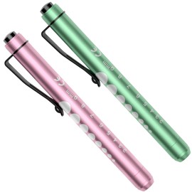 RISEMART Pen Torch, RISEMART 2PCS Pen Light LED Pupil Gauge Pen Torches for Nurses Doctors Paramedic EMT Emergency Penlight Flashlight with Pocket Clip (Rose Pink and Green)