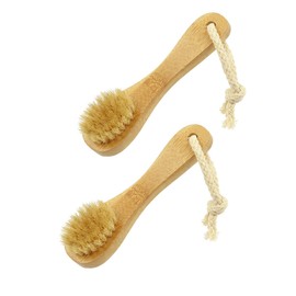 HiKin 2 Pack 5.7" Bamboo Handle Dry Facial Cleansing Brush with Natural Boar Bristles, Face Brush Cleanser Skin Care Exfoliating Brush Scrubber.