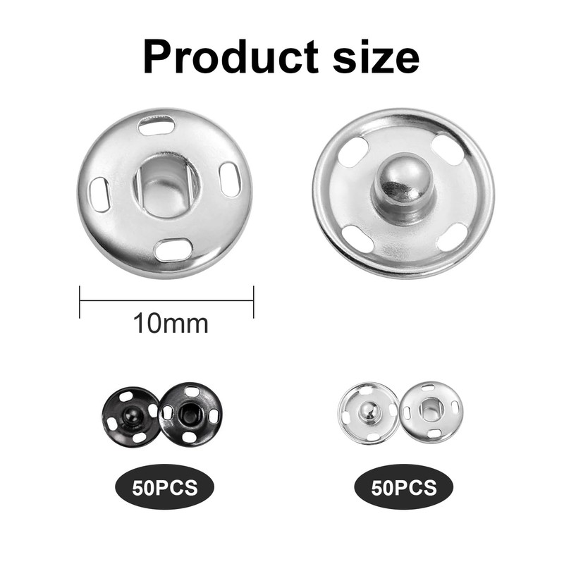 100 Sets Sew-on Snap Buttons, FUNCYboo 10mm Clothes Hidden Button