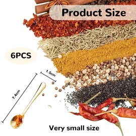 LunarCharm 6 Pieces Small Stainless Steel Spoons for Spice Jars, Mini Size, Cute Little Spice Spoons for Spices, Salt, Sugar, Fun Little Scoops, Gold