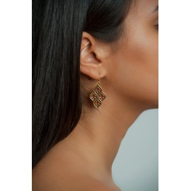 Chapel Earrings - Red Stained Glass - Antique Gold Plated - Made in the USA