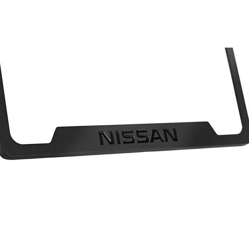Nissan Wordmark Black on Black Metal License Plate Frame Holder